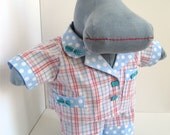 Madoc the Mippo - Handmade stuffed animal hippo - Little girl toys - Baby shower gift - Plush grey blue hippo in upcycled pajamas - Kids toy