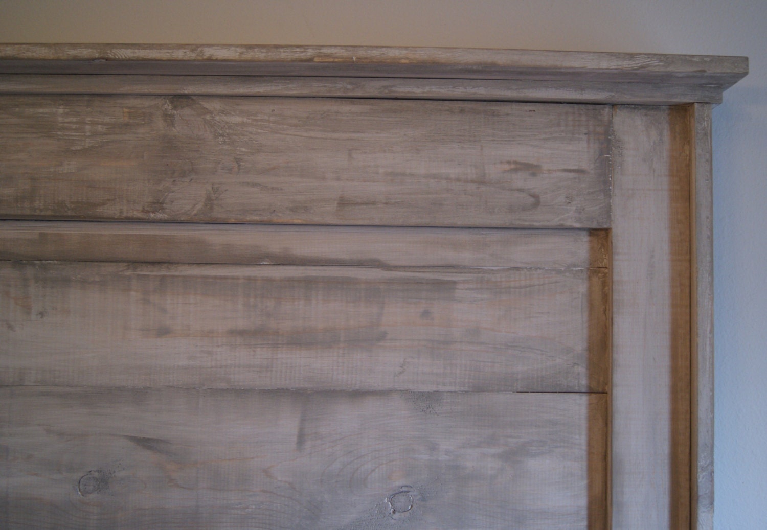 Headboard for Queen bed.  Shabby Chic weathered white.  Rustic in nature.  Distressed Headboard.