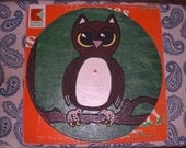 Original Acrylic Painting "Owl" on Vintage Vinyl Record.