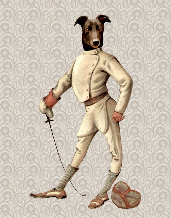 Greyhound Fencer in White 8X10 Art Print, Acrylic Art Original Painting Print Mixed Media Wall Art, Wall Decor, Wall Hanging Dog