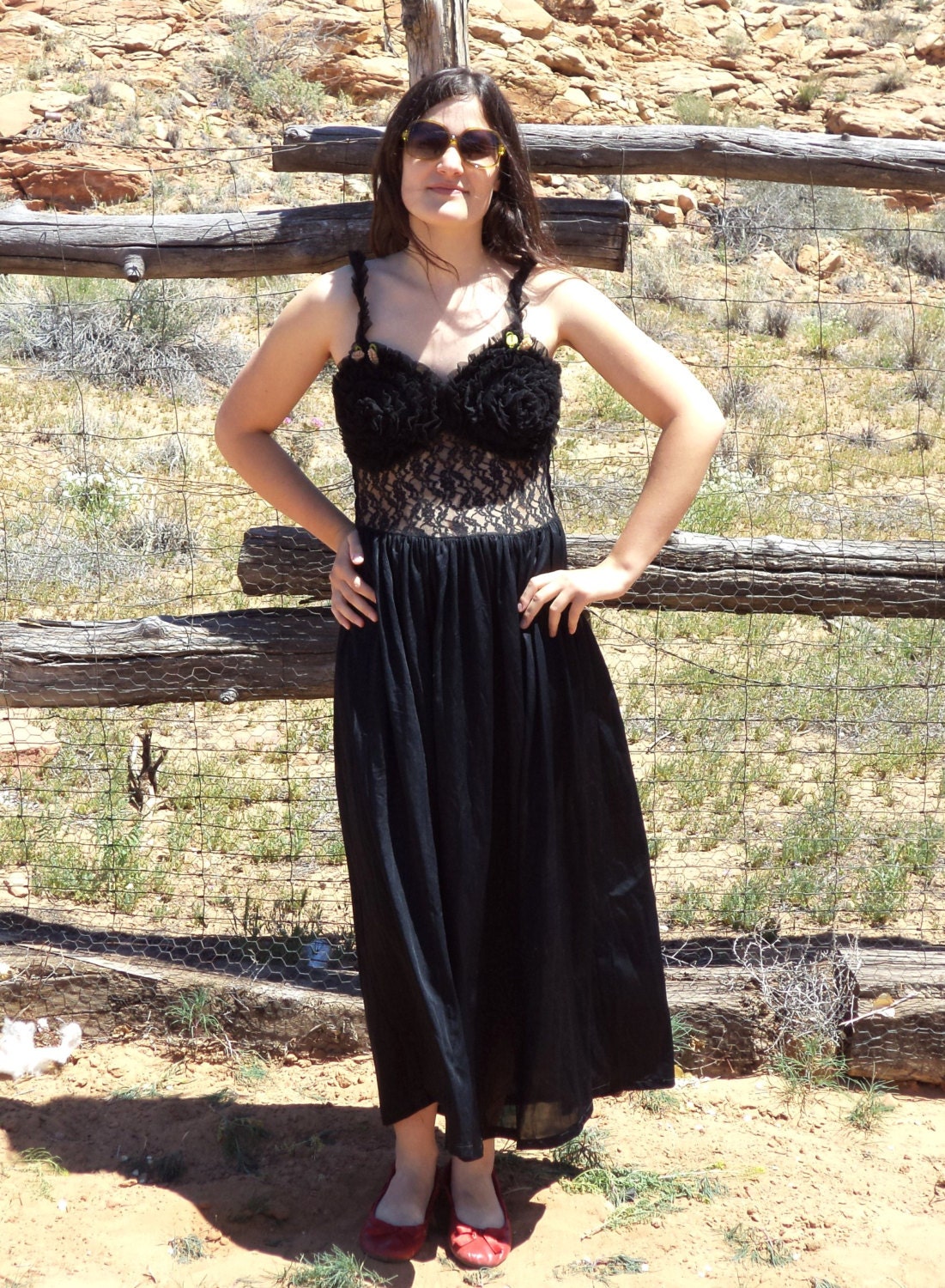 1990s Black Lace Cutout Maxi Dress
