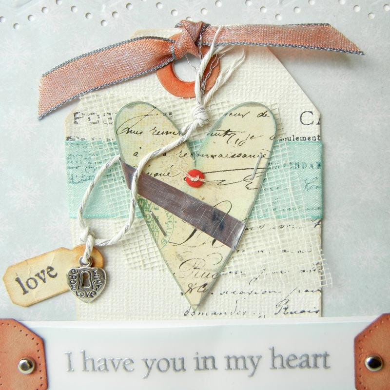 Love Handmade Paper Card, Heart Collage "I have you in my heart", Silver Emboss, Paper Goods