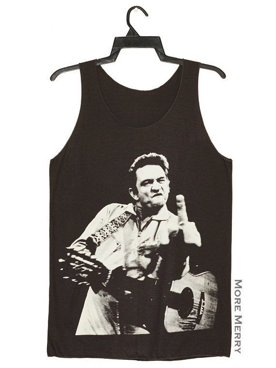 Johnny Cash Middle Finger Charcoal Black Singlet Vest Tunic Tank Top Sleeveless Shirt Music Women Indie Punk Rock T-Shirt Size M-L