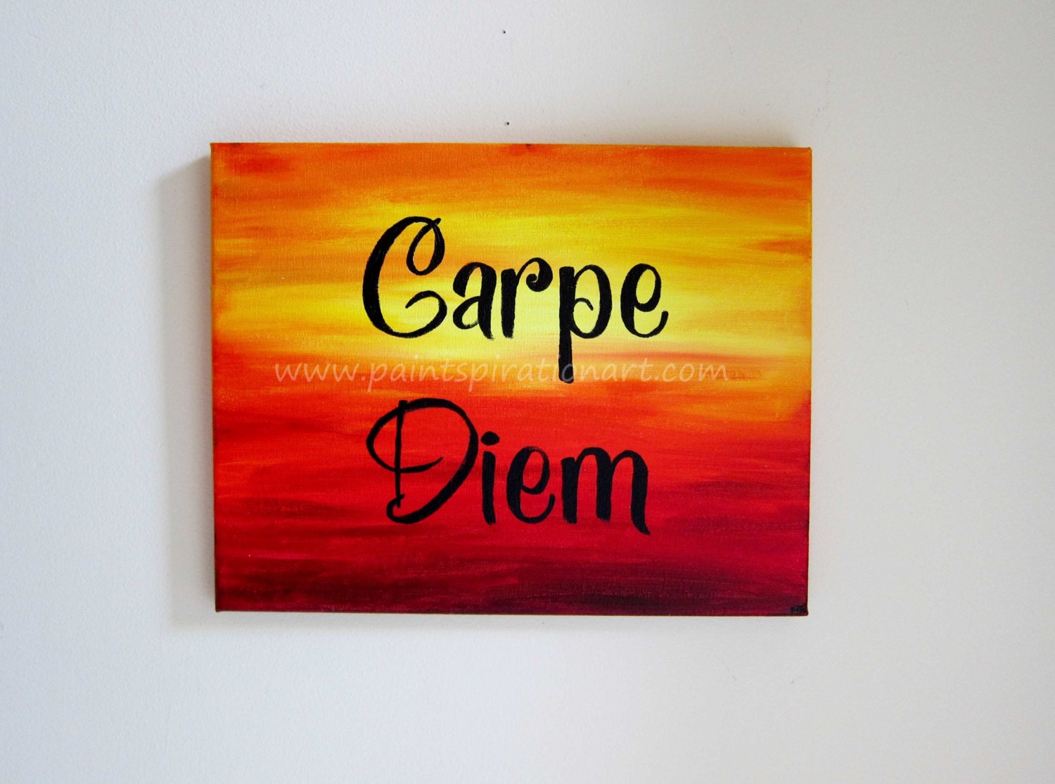 Print - Carpe Diem Inspirational Quote Painting 8x10 - Beach Sunset Yellow Orange Red Sky Art - Graduation Gift Artwork