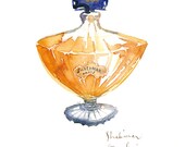 Shalimar Guerlain perfume bottle watercolor painting, 8X10 art print, Iconic french fragrance, Paris decor