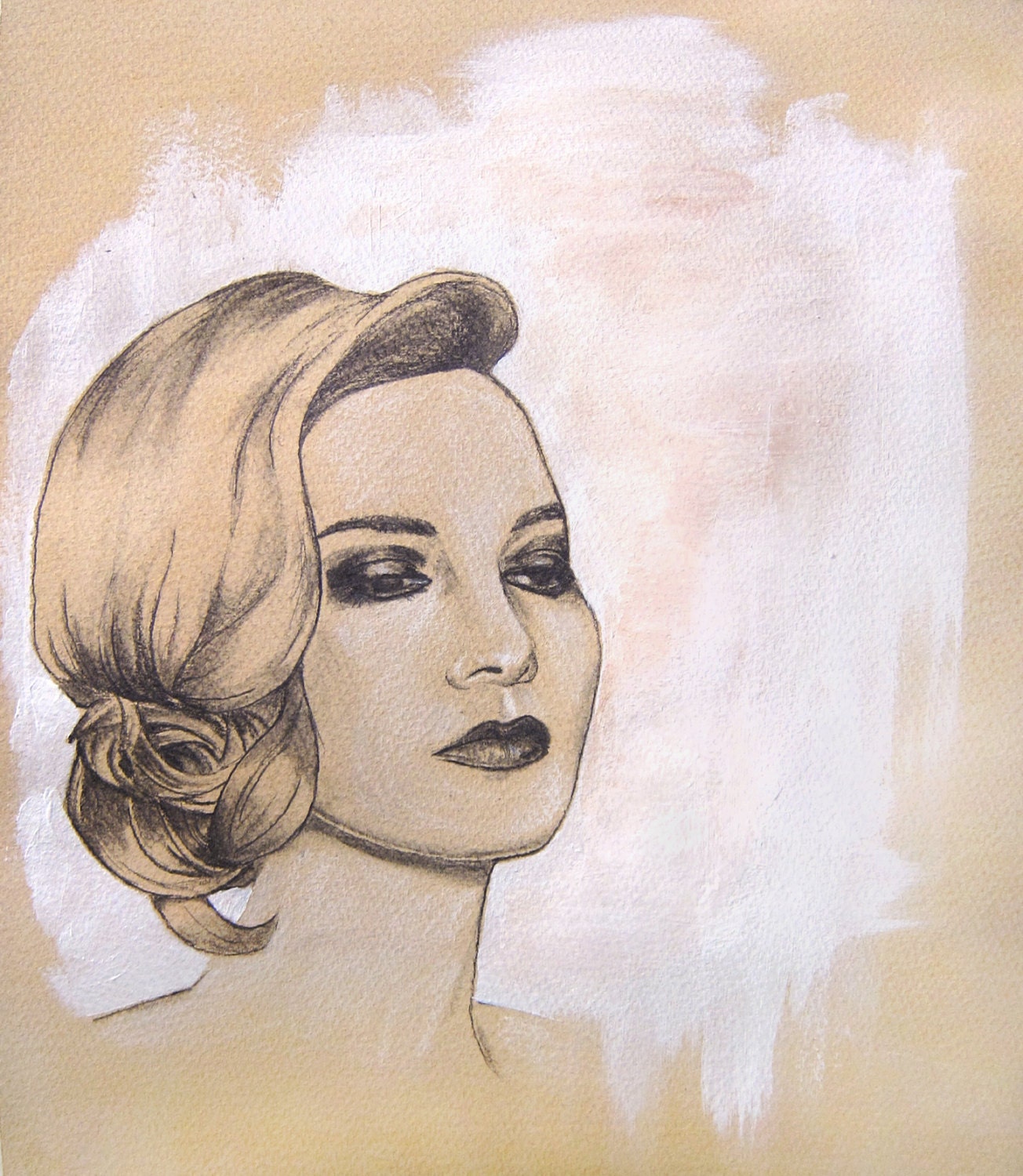 Valentine - Original Illustration - Pencil Drawing - Modern Contemporary - Woman - Portrait - Fashion Illustration - Acrylic Painting