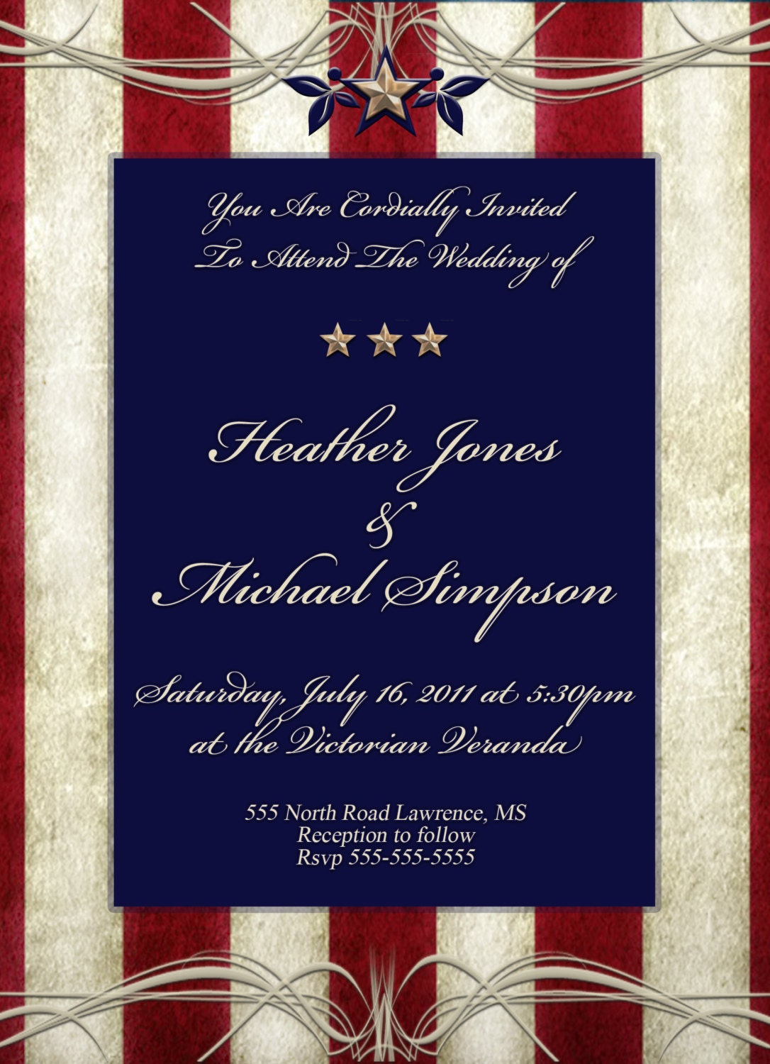 Custom Printed Blue Stars and Stripes Military, Birthday, Wedding or 4th of July Party Invitation-Printing and Design Included - RPMInvites Custom Printed Blue Stars and Stripes Military, Birthday, Wedding or 4th of July Party Invitation-Printing and Design Included - RPMInvites