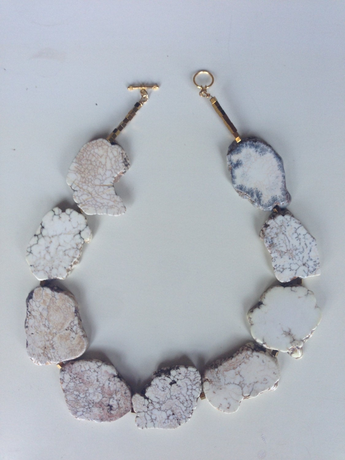 WHITE HOWLITE and GOLD Statement Necklace
