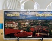 Santa Barbara Travel paper Keepsake bag (pKb) for photos, postcards, memoralbilia. Handmade from a Trader Joe paper bag.