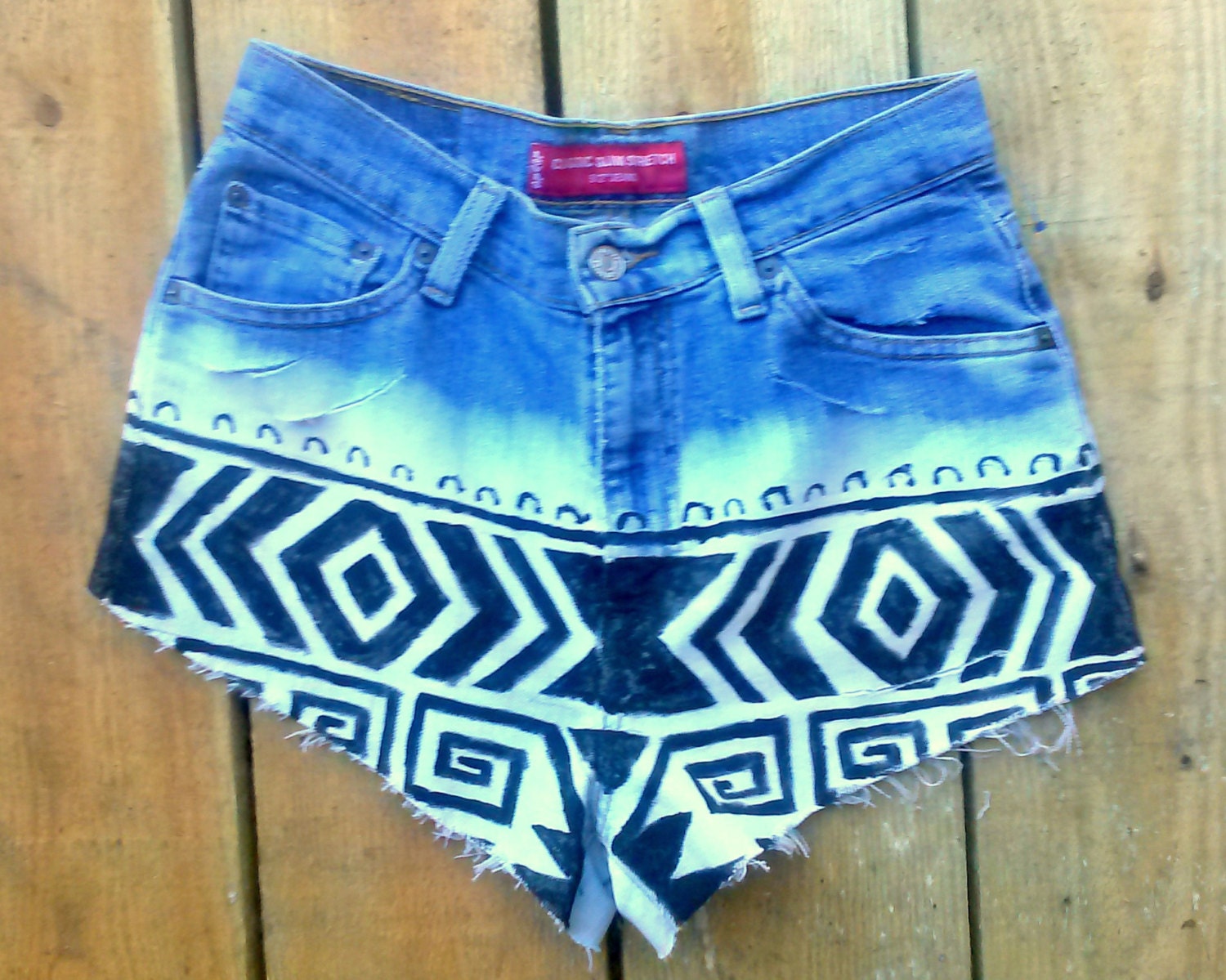 Buy high waisted shorts - Levis Reconstructed Aztec high waisted shorts Distressed frayed cut bleached painted