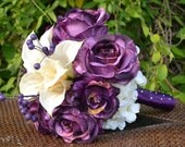 Wedding Bouquet Modern Classic Purple Calla Lily Rose Hydrangea Plum Eggplant Violet White Victorian Chic Garden Boutonniere Bridesmaid