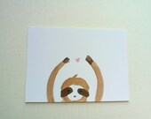 Sloth Love Card, Kawaii Sloth Postcard, Original Illustration, 6x4 inch Original Watercolor