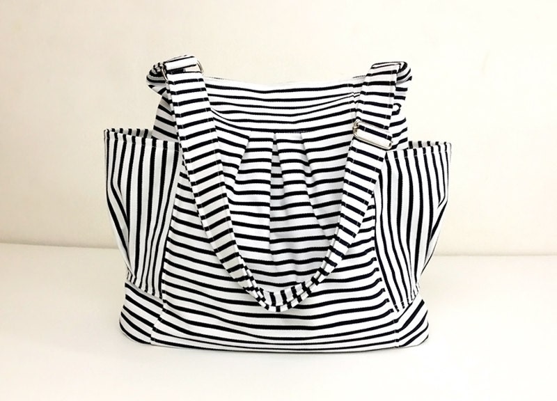 SALE - 10%off Cotton bag Canvas Bag Diaper bag Shoulder bag Hobo bag Tote bag Messenger bag Purse Everyday bag - Black&White - Jolie