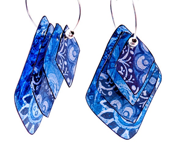 Blue-Bleu Layered Earrings