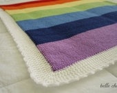 Handmade rainbow stripe knitted baby or lap blanket