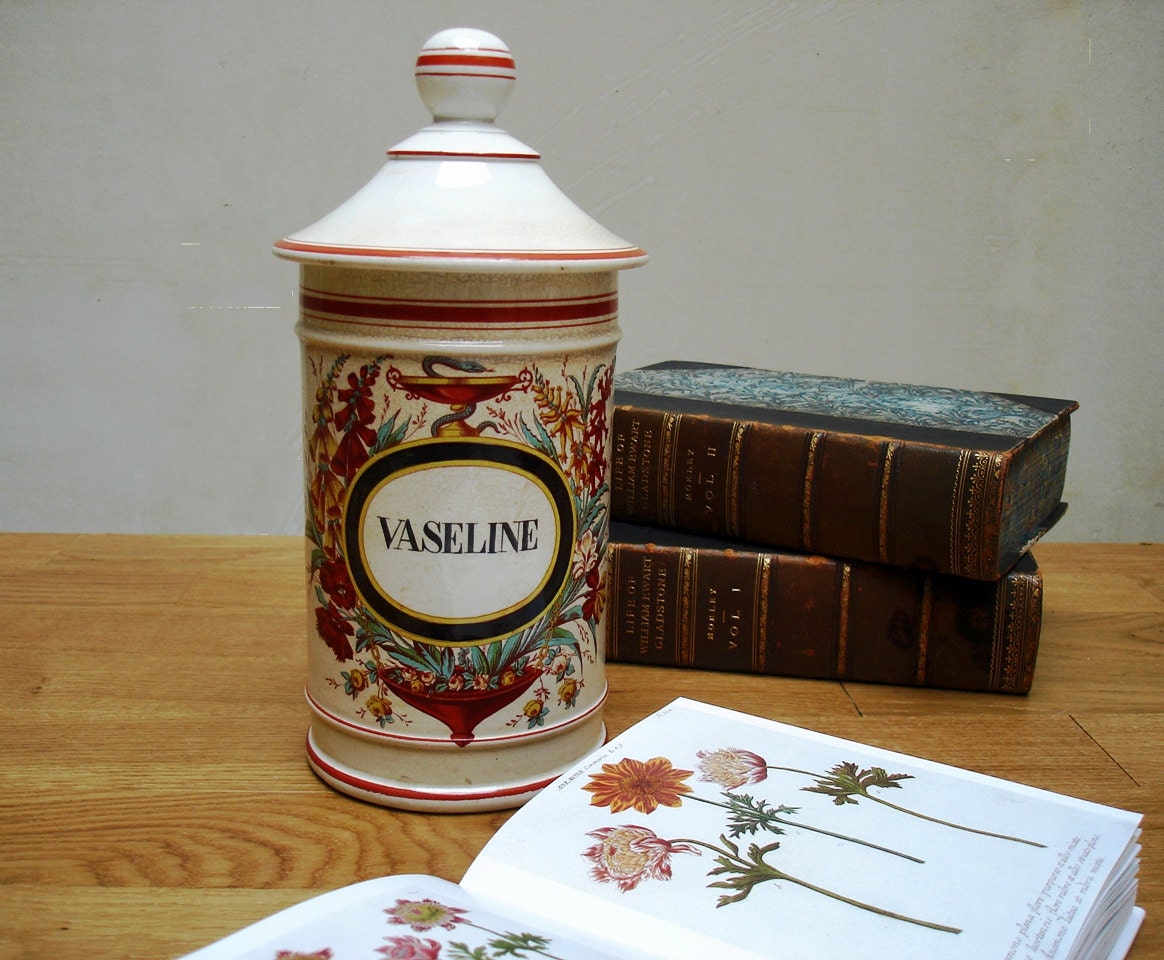 Vaseline  Apothecary Jar.  Late 1800s French  Pharmacy Pot.