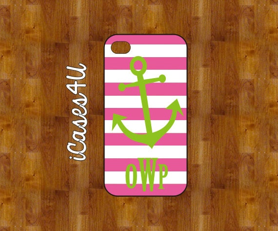 Pink and Grey Anchor iPhone case - Personalized iPhone case - iPhone 4/5 case - plastic or rubber - Monogram iPhone case