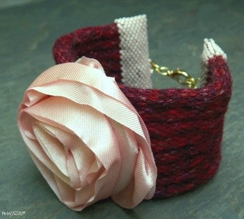 Roses are Pink, handmade kumihimo cuff & handmade button
