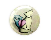 Cat pocket mirror - round hand compact mirror - 76mm - 3 inches - large - handbag size - owl and the pussycat