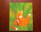 fox art, nursery art, woodland nursery art, fox print, mother and baby fox, gouache painting, 8x10 print, , love illustration, hipster art