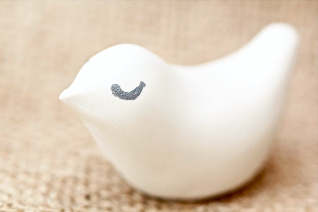 White bird figurine, polymer clay bird miniature, bird scuplture, bird totem