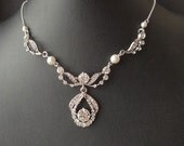 Art Deco Style Wedding Bridal Necklace, Vintage Style Bridal Jewelry, STERLING SILVER Wedding Jewelry, Delicate Necklace, ELISE