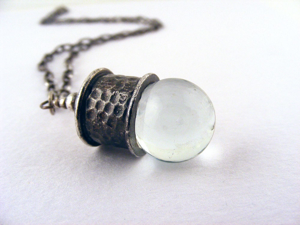 Crystal Ball Necklace Transparent Glass Orb Oxidized Silver Chain