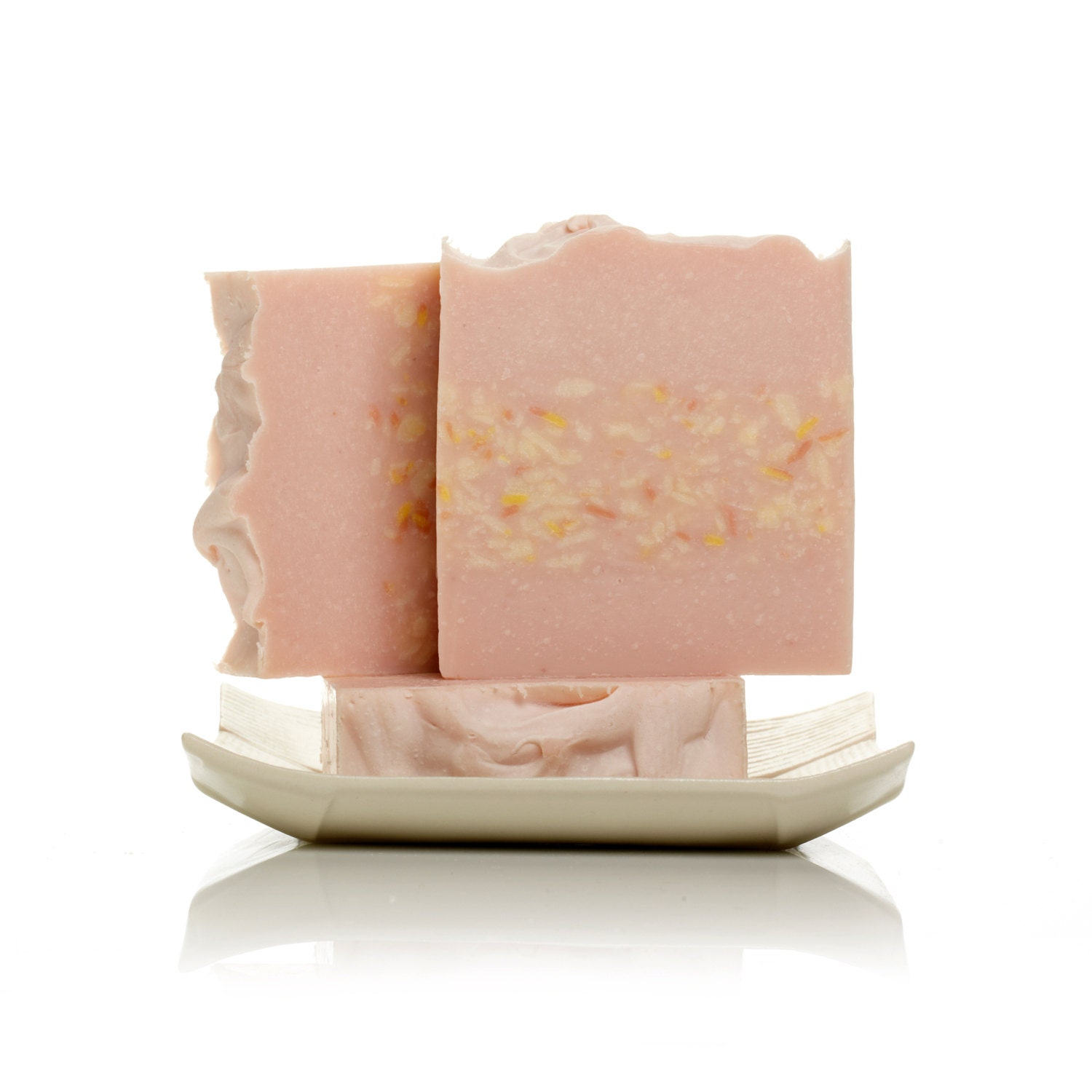 Pink Grapefruit Floral handmade cold process soap.  Coconut Milk. . Tropical Summer Pink beach soap.