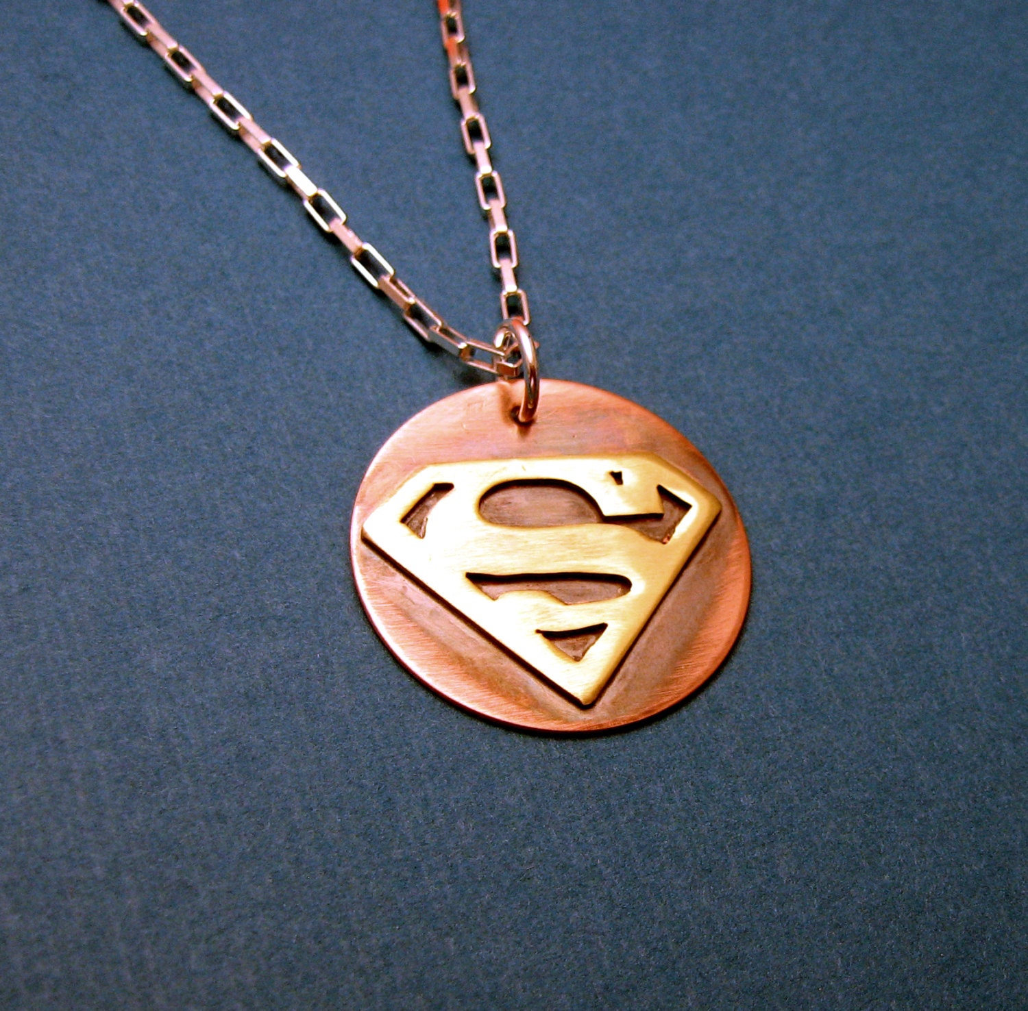 Superman necklace for men dad, brass and copper, geekery
