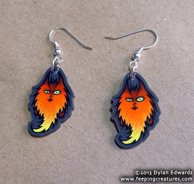 Twitchy the fire cat demon monster - Feeping Creatures acrylic earrings
