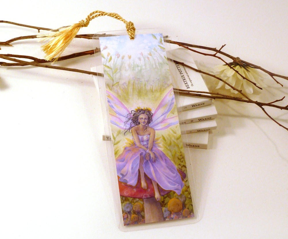 Pink Fairy Bookmark Flowers and Mushrooms Indian Princess