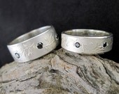 Silver Olive Branch Wedding Ring, Unisex Band, Black Diamond, 7mm or 5.5mm - DELICIOSO, SymBand Collection