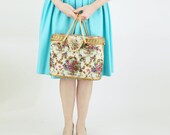Vintage Midas of Miami Gold Wicker and Beaded Floral Tapestry BIG Handbag