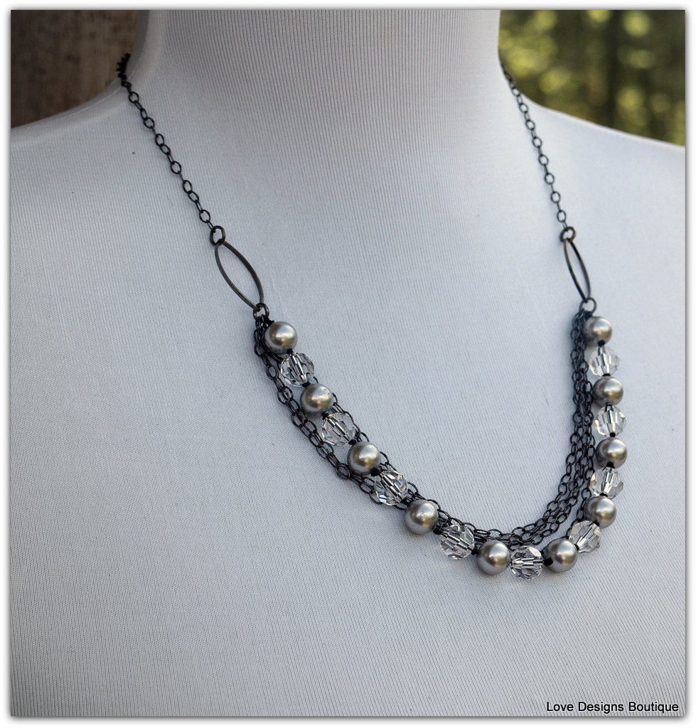 Oxidized Sterling Silver and Swarovski Crystal Necklace