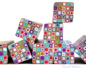 Polymer clay millefiori cane - red, white, purple, light blue, orange and green Retro Dots Square cane