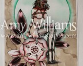 Moonlit Tea Party Bondage Girl with Boar Head A3 Print