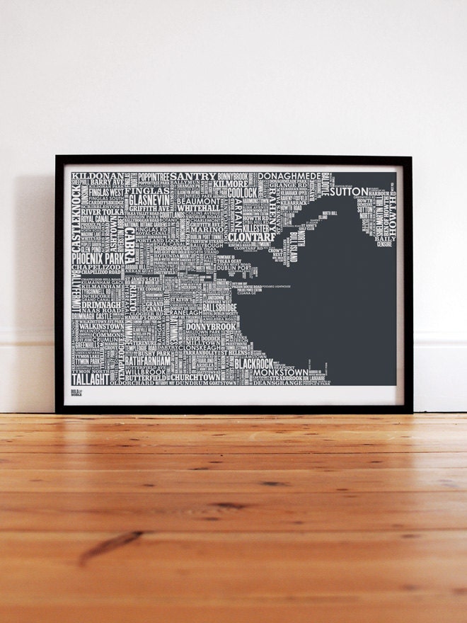 Dublin Type Map in Sheer Slate - decorative screen print