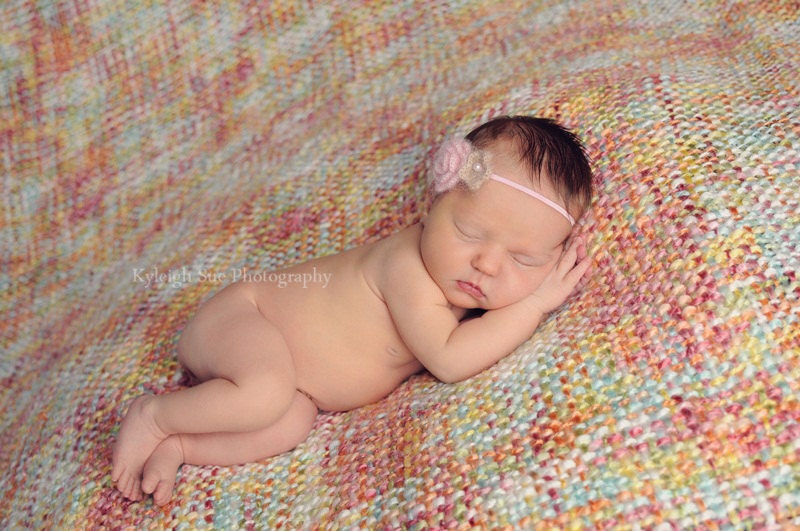 Newborn Photo Prop Headband - Mohair and Silk - Photography Prop - Crochet Flower Headband - Child Toddler Baby Girl - Blush Oat Pink Tan