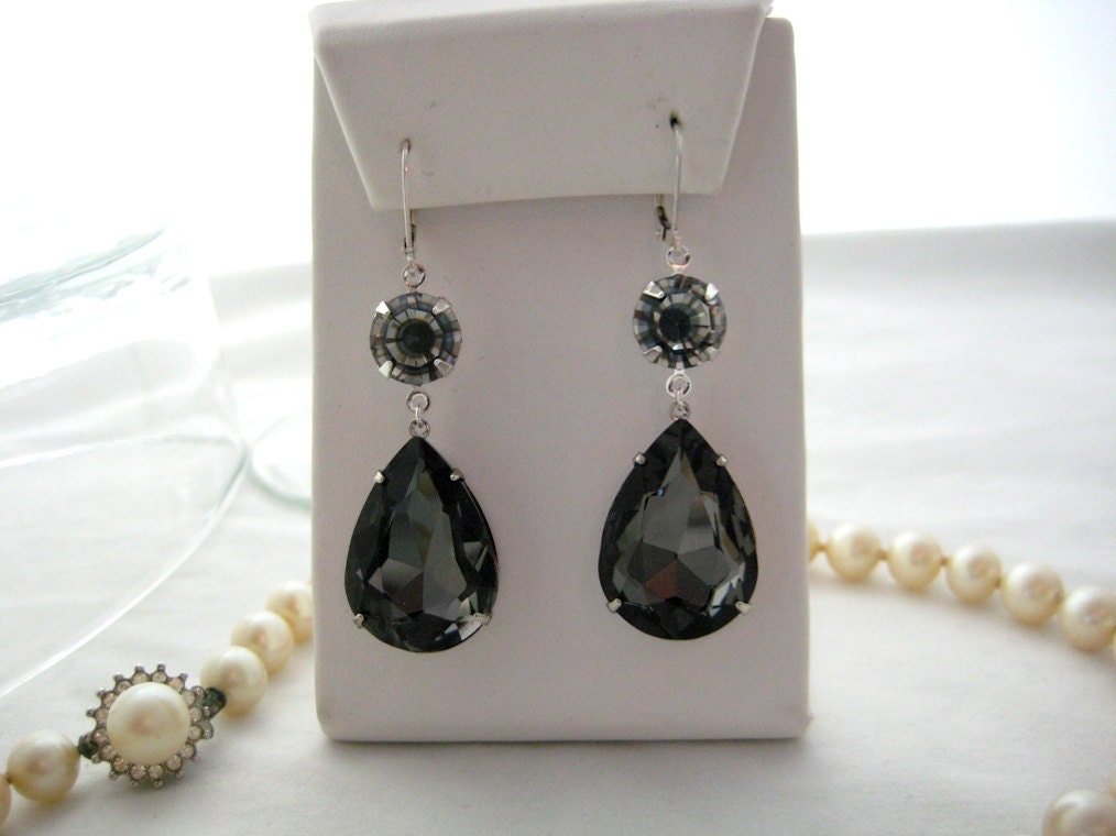Romance En Gris Smoke Long Dangle Teardrop Earrings Sterling Silver