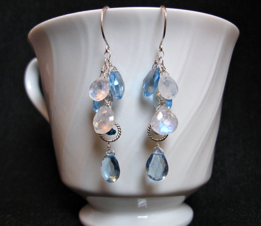 Blue Quartz Earrings with Moonstone in Silver
