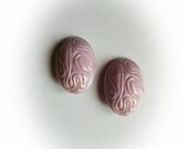 Vintage Lavender Plastic Earrings Clip on Carved Swirls Made in Germany