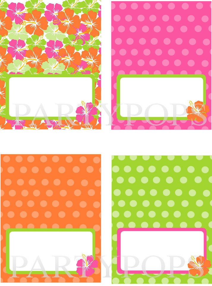 Diy Luau Party Food Label or Name place card, Tabel tent cards, PRINTABLE,  Minnie Mouse Luau Party Decoration, INSTANT DOWNLOAD