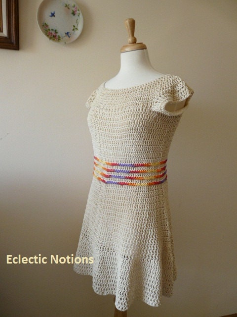 Cream Colored Crocheted Tunic/ Short Dress/Swimsuit coverup - c114