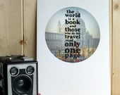 St Augustine travel quote typographic art print 'the world is a book' gift for traveller