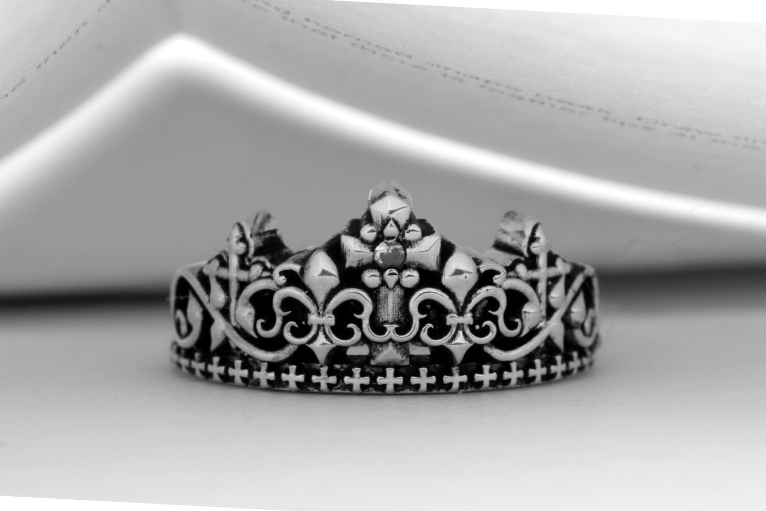 Crown Ring, Solid Sterling Silver Queen's Crown Ring, Gothic
