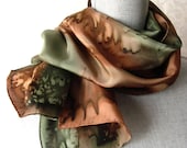Silk Scarf Hand Dyed in Olive and Brown