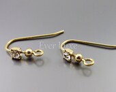 B063-BG (10 pcs) Bright gold plated rhinestone and ball hook ear wires