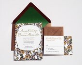 The Kathryn Collection - Vintage Inspired Rustic Floral Wedding Invitation Set in Gold, Brown, Pink and Green with Kraft Envelopes - SAMPLE