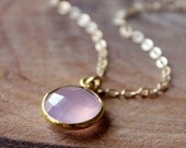 Pink Chalcedony- Bezel Set Pendant Necklace - 14K Goldfilled....LIMITED EDITION