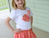 TROPICAL FISH Appliqued Skirt and Shirt Set in Coral and Pink with Coral Rosette Flower Sizes 18m-6T handmade by sweet threads